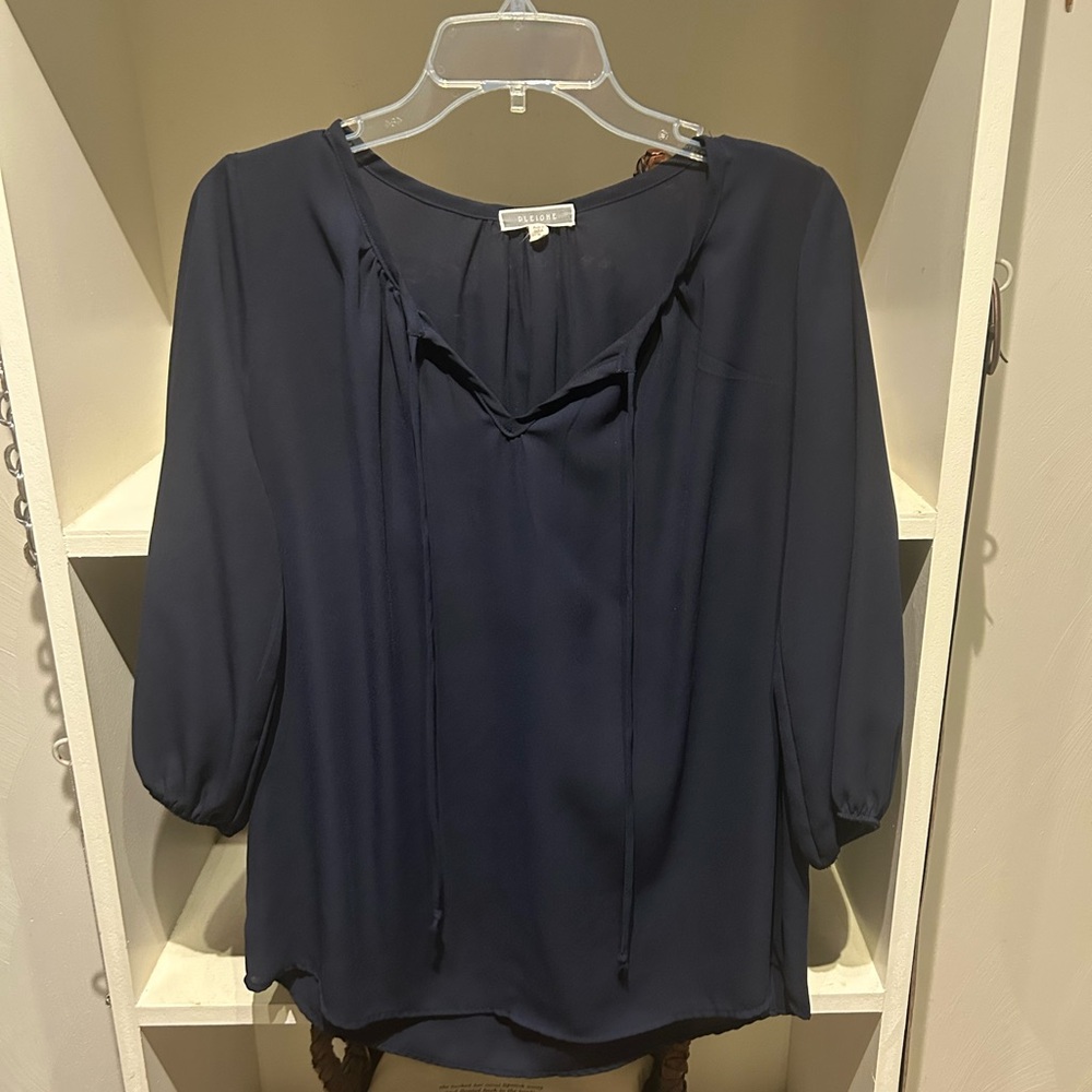 Pleione Navy blue career blouse quarter length sleeve size small